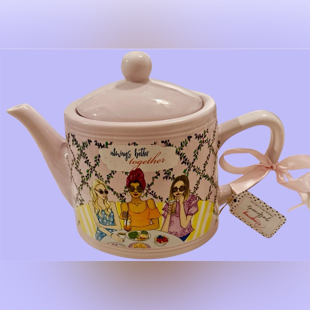 Certified International  "Girlfriends" Pink Teapot Ceramic Shabby Chic  New